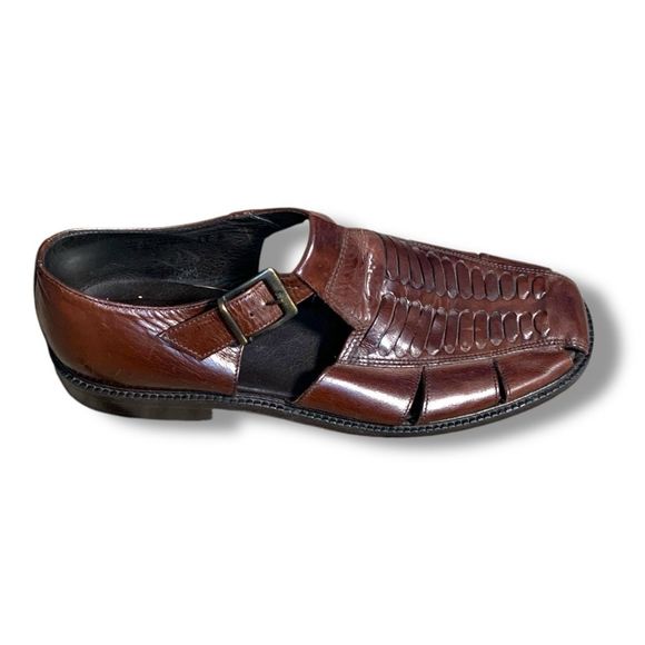 Tommy Bahama Italian Leather Roman Fisherman Sandals Brown Size 12 Woven Summer - Picture 1 of 13